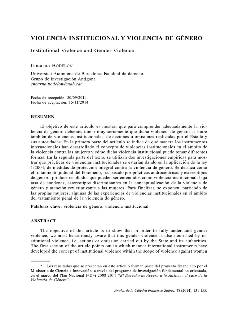 Violencia Institucional y de Género | PDF | La violencia contra las ...