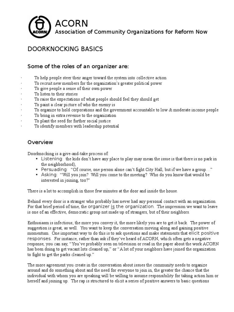 Acorn Doorknocking Basics | PDF