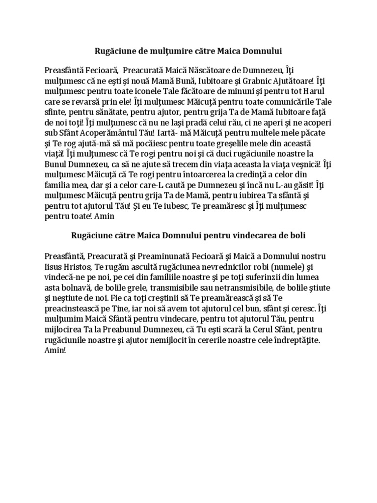 RugÄƒciune De MulÅ£umire CÄƒtre Maica Domnului