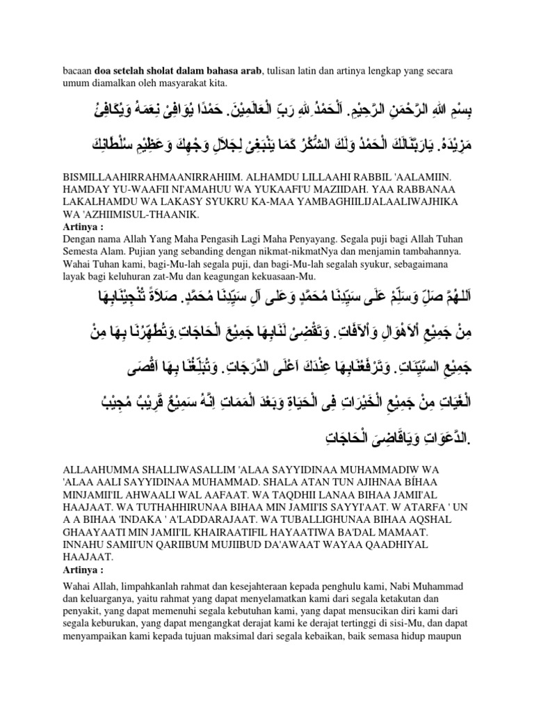 Bacaan Doa Setelah Sholat Dalam Bahasa Arab Pdf