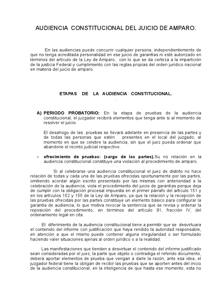 Audiencia Constitucional Del Juicio de Amparo | PDF | Evidencia (ley ...
