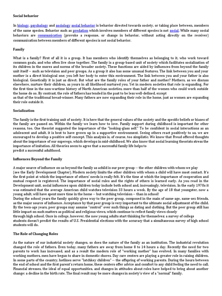 Social Behavior and Family | PDF | Family | Socialization