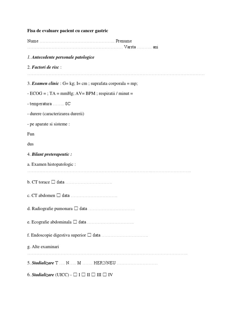 Fisa de Evaluare Pacient Cu Cancer Gastric | PDF