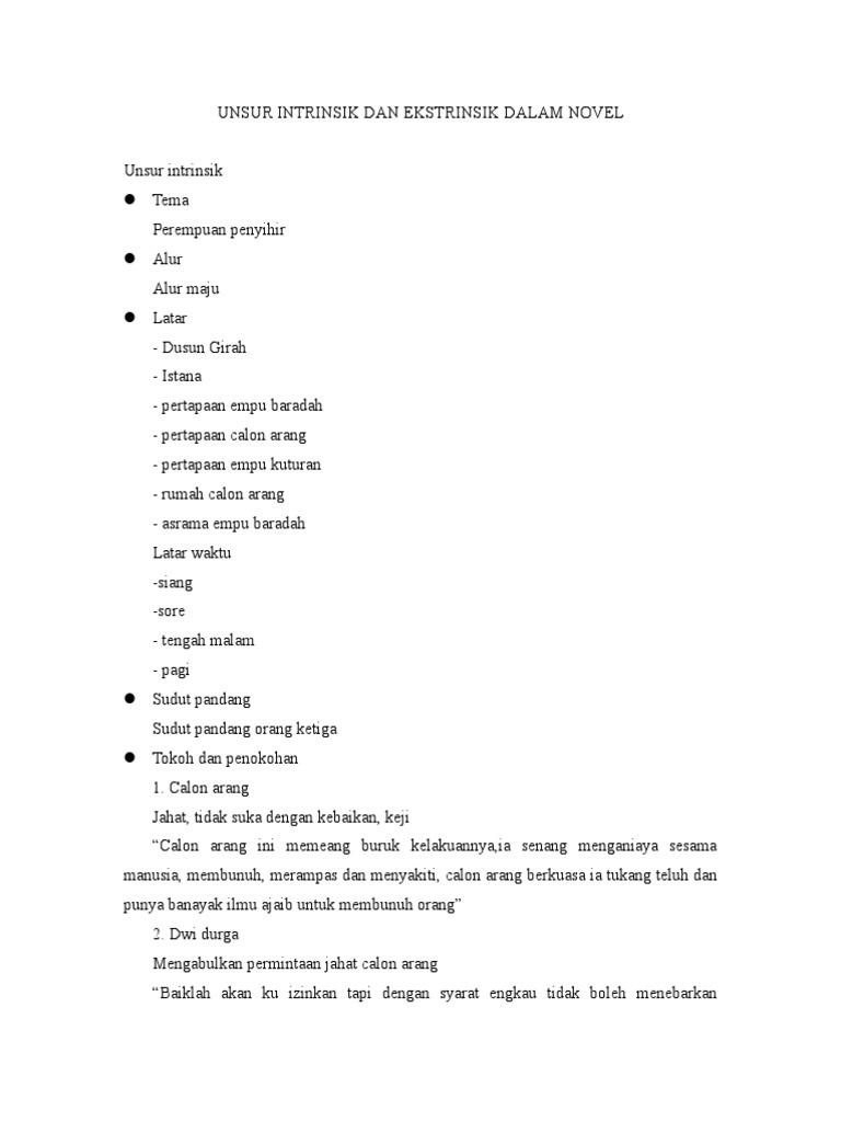 Unsur Intrinsik Dan Ekstrinsik Dalam Novel