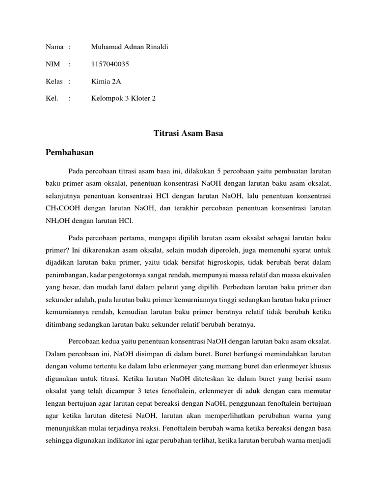 Praktikum Titrasi Asam Basa