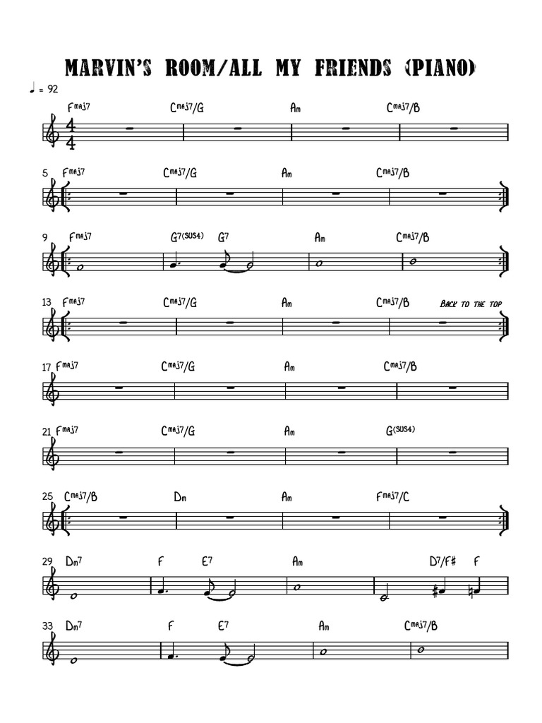 Marvins Room Leadsheet Piano PDF