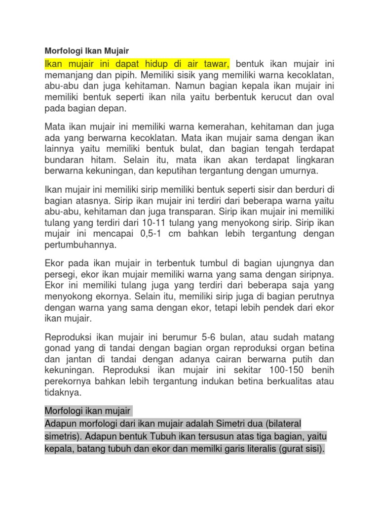 Morfologi Ikan Mujair | PDF