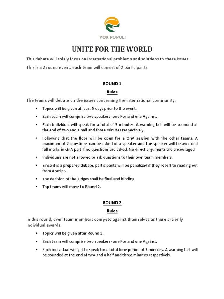 International Debate Competition Rules | PDF | Public Speaking | Public ...