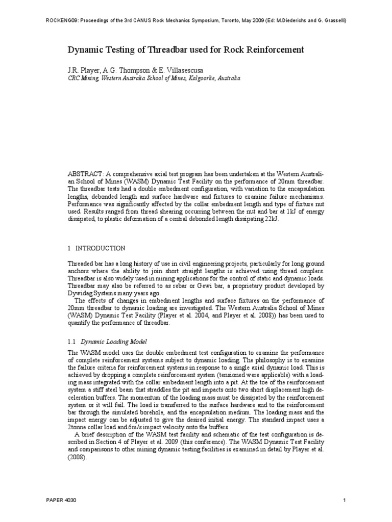 Dynamic Testing of Threadbar Performance | PDF | Strength Of Materials ...