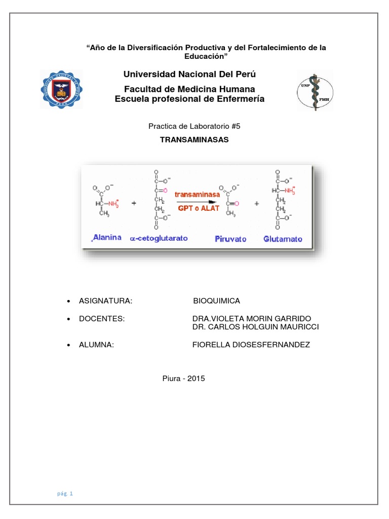 Practica de Laboratorio 4 - Trasminasas | PDF | Transaminasa | Enzima