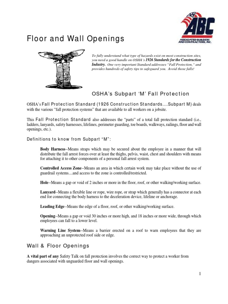 Floor and Wall Openings OSHA’s Subpart ‘M’ Fall Protection Transport