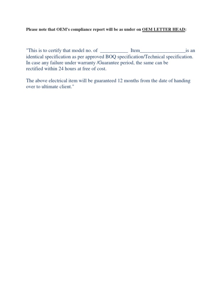 OEM Compliance Report Template | PDF | Technology & Engineering