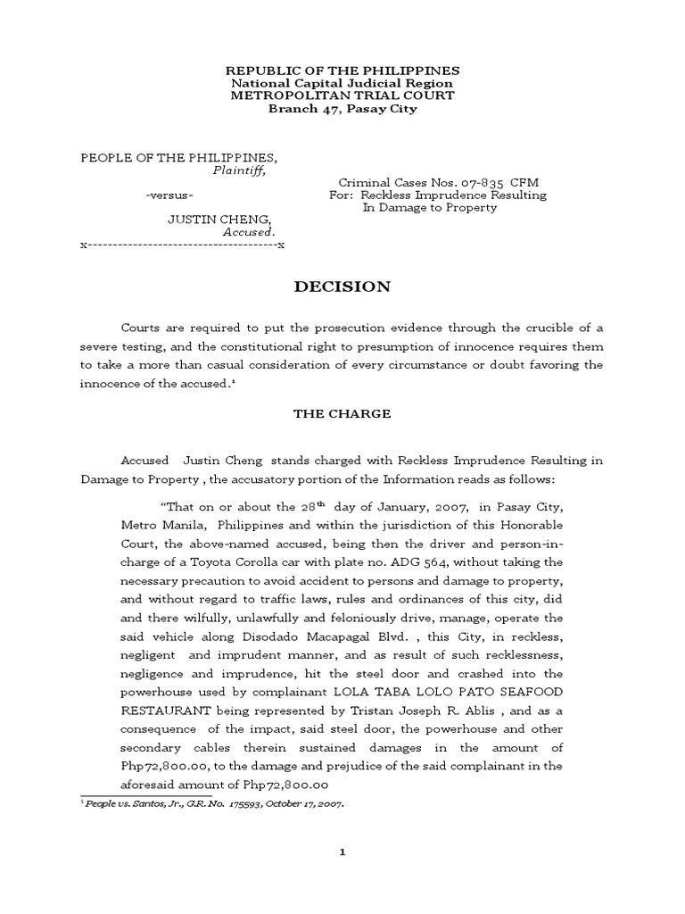 Abandoning One's Driving Lane: People vs. Cheng For Reckless Imprudence ...