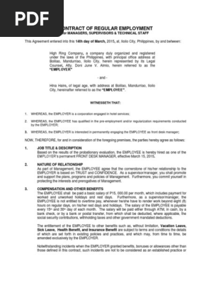 Sample Contract of Employment