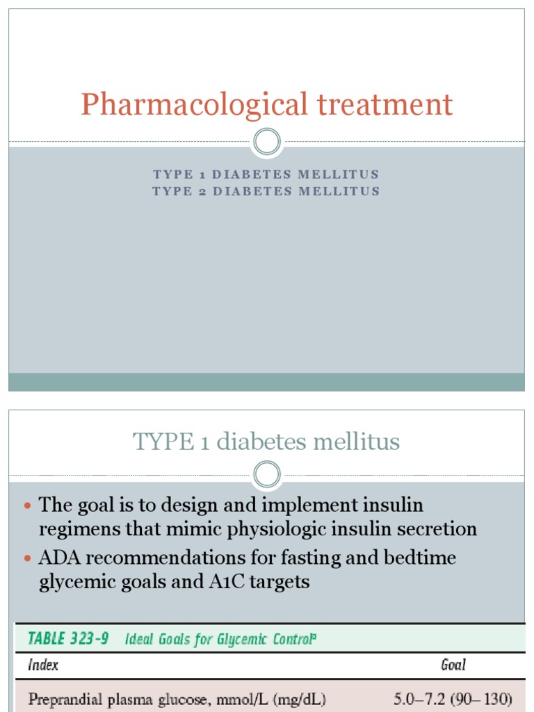 Pharmacological Treatment: Type 1 Diabetes Mellitus Type 2 Diabetes ...