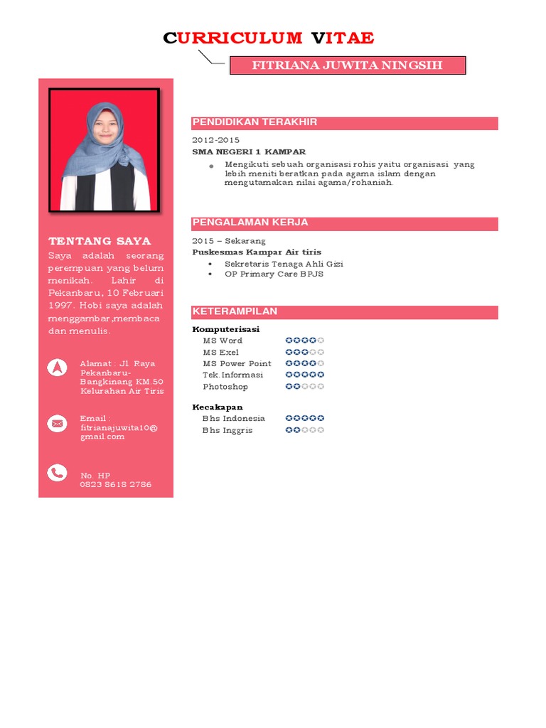 9 Contoh Curriculum Vitae Tampilan Cantik Menarik Dan Sederhana File Word