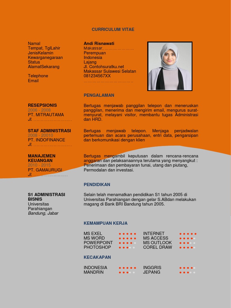 13 Contoh Cv Daftar Riwayat Hidup Yang Rsmi Menarik Penuh
