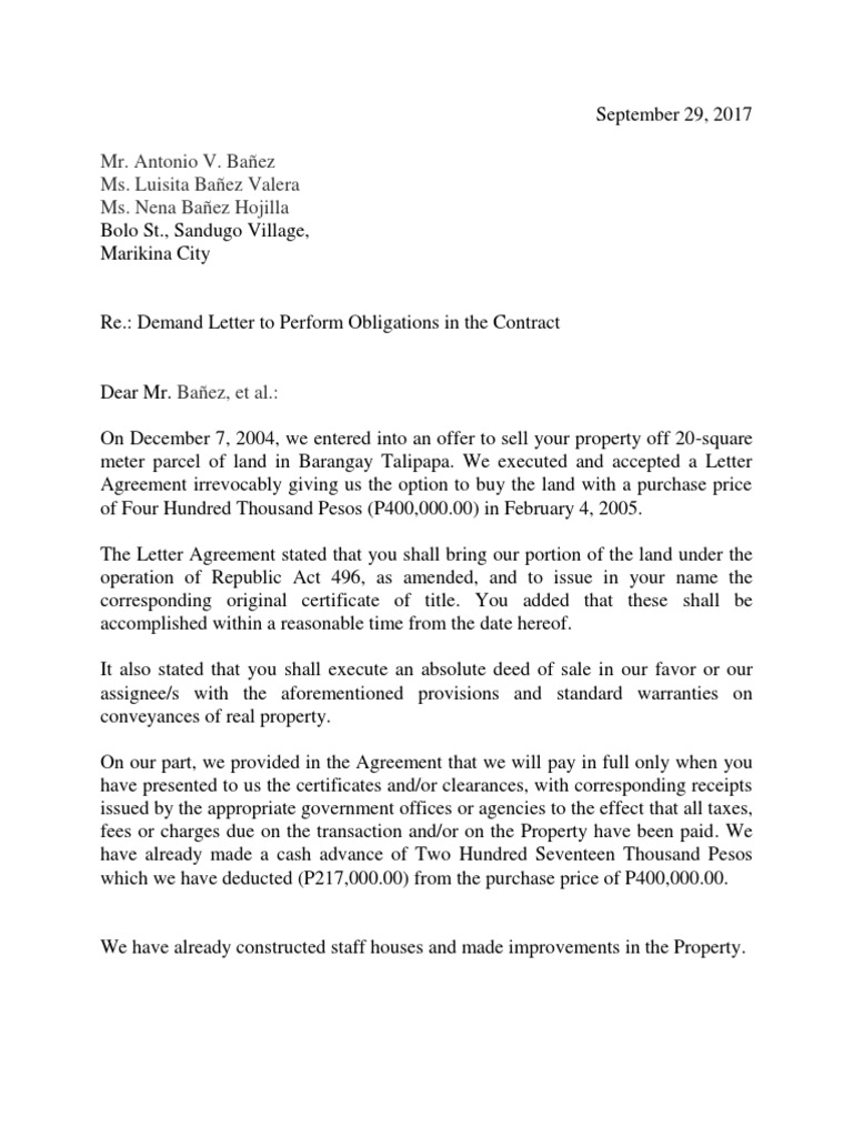 Sample Demand Letter | PDF | Assignment (Law) | Property
