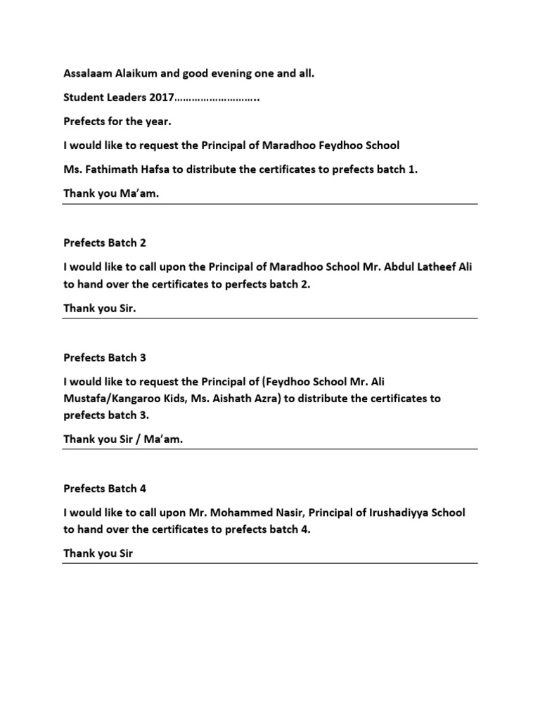 Announcer Script of Investiture 2017 | PDF