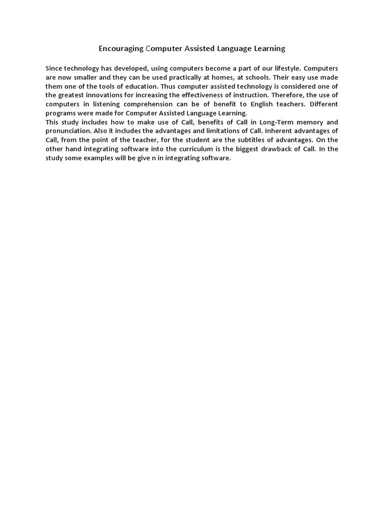 Encouraging Computer Assisted Language Learning | PDF