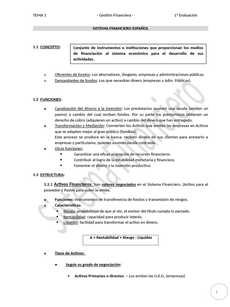Resumen del Sistema Financiero Español | PDF | Sistema financiero | Bancos