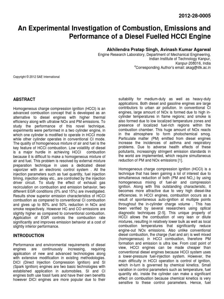 An Experimental Investigation of Combustion, Emissions and Performance ...