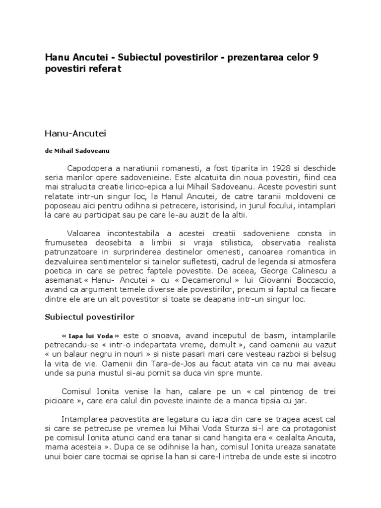 Hanul Ancutei - Mihail Sadoveanu - Prezentarea Celor 9 Povesti