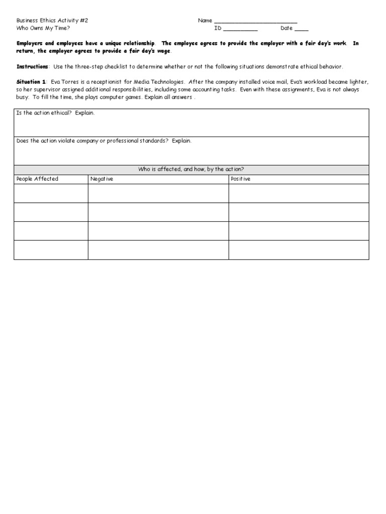 Business Ethics Activity 2 | PDF | Homework | Employment