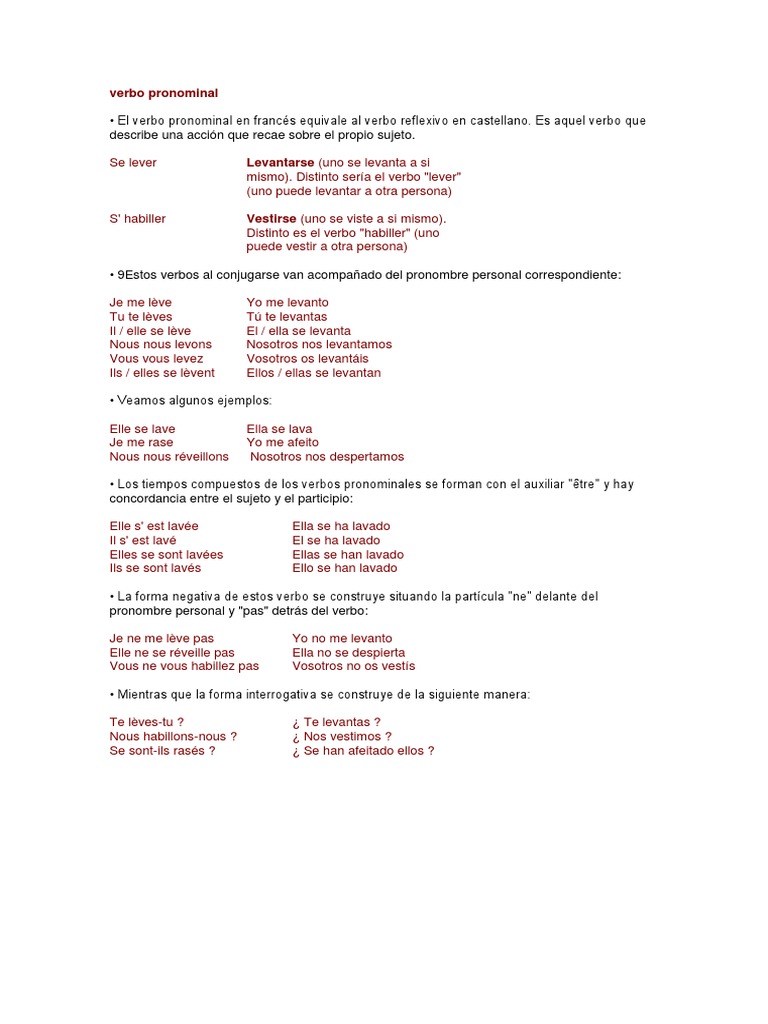 Verbos pronominales en francés | PDF