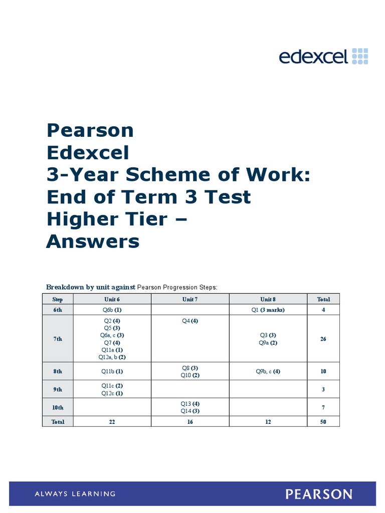 3 Year Sow End Of Term 3 Higher Test Answers Volume Mathematical Analysis