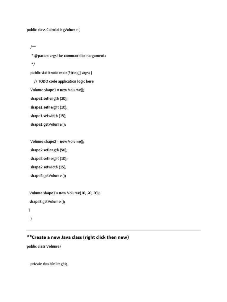 Java Volume Calculation Class Example | PDF | Teaching Methods ...