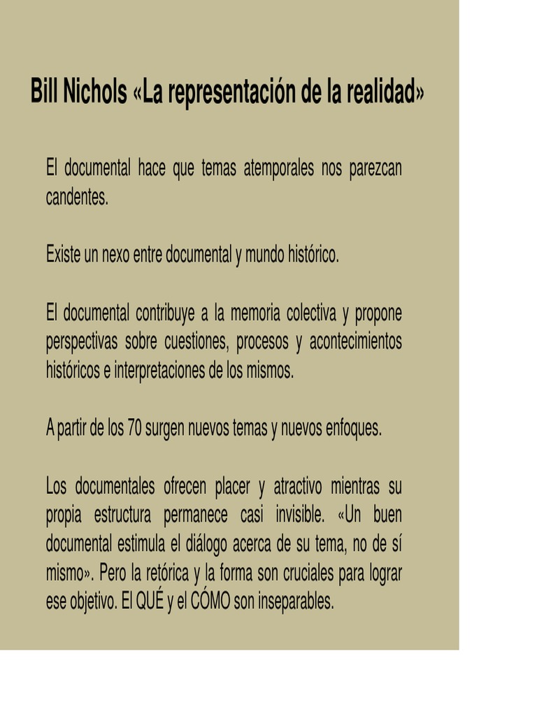 Bill Nichols La Representacin de La Realidad PDF | PDF | Documental ...