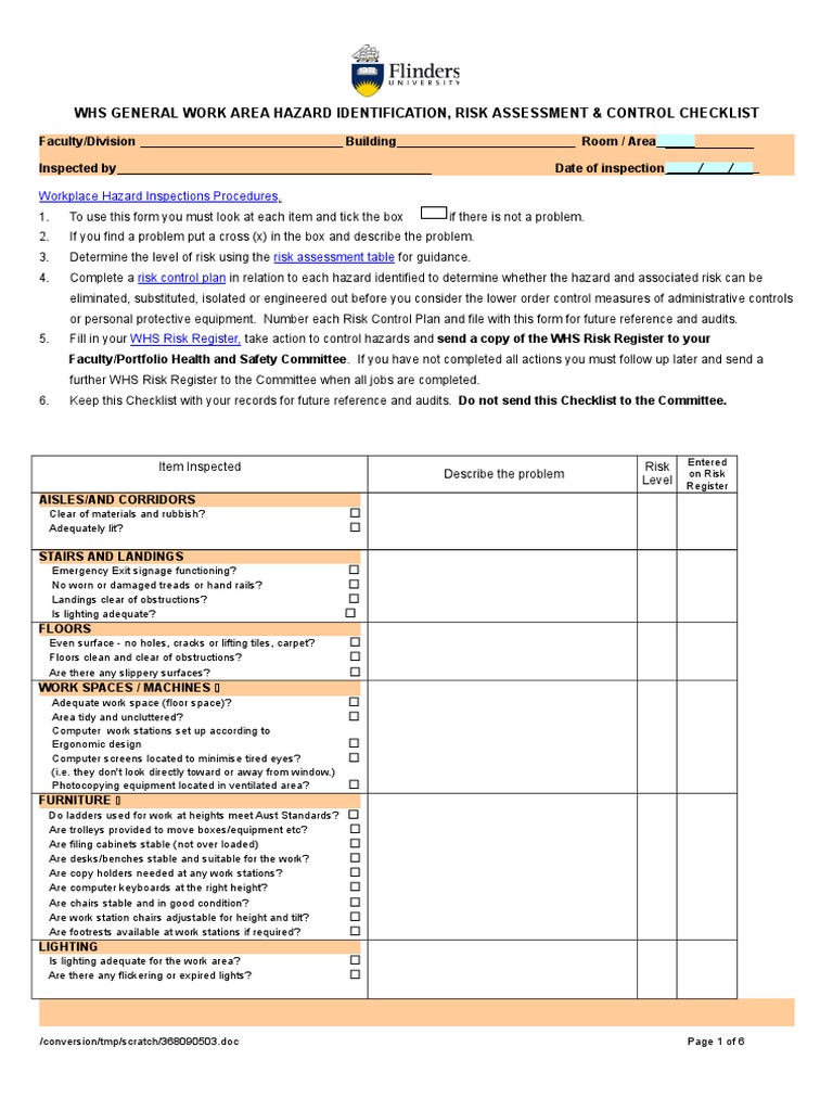 Hazard CheckList PDF Risk Management Personal Protective Equipment