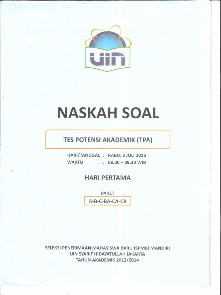 Pdf Soalsoal Asli Tpa Tes Potensi Akademik Rifki