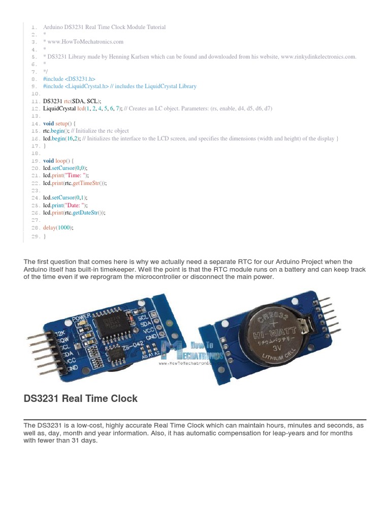 Arduino DS3231 Real Time Clock Module | PDF | Arduino | Electrical ...