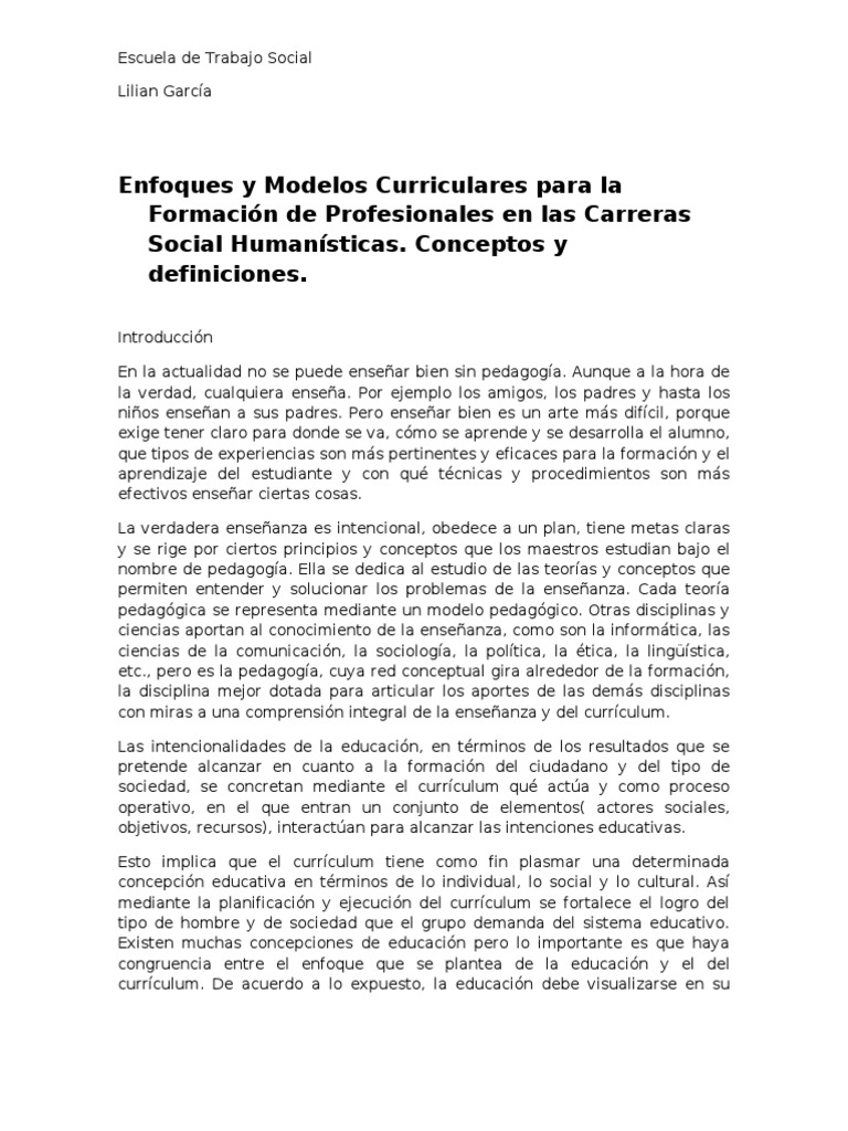 Enfoques y Modelos Curriculares Educativos | PDF | Plan de estudios ...