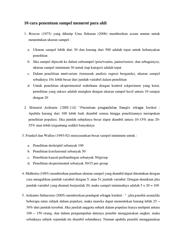 10 Cara Penentuan Sampel Menurut Para Ahli
