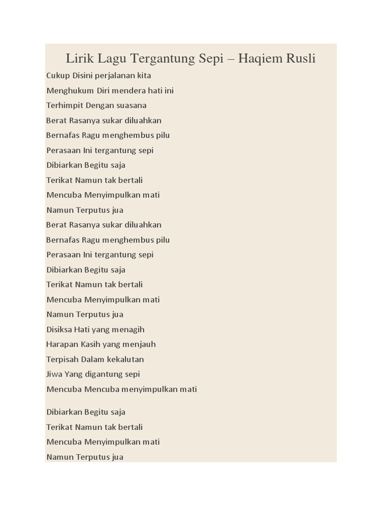 Lirik Lagu Tergantung Sepi Pdf