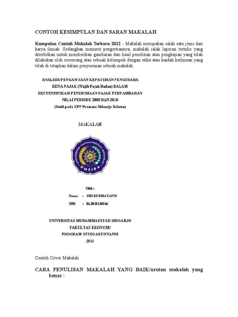 Contoh Kesimpulan Dan Saran Pada Laporan Kumpulan Contoh Laporan