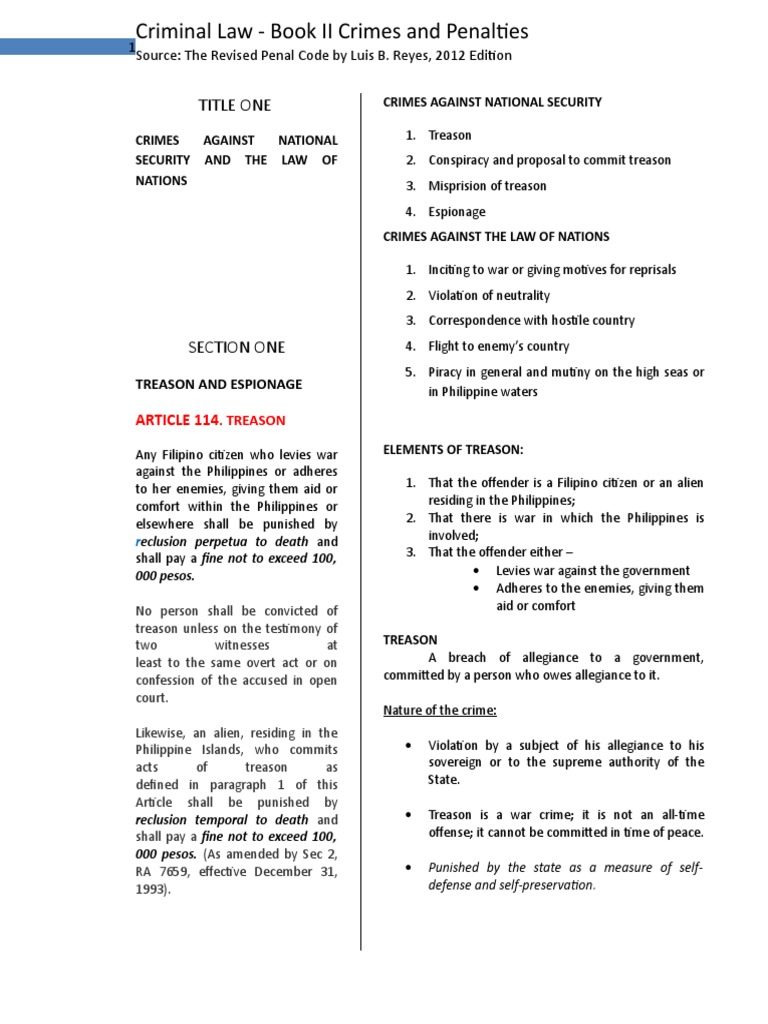 Rpc Book Ii Pdf Treason Detention Imprisonment