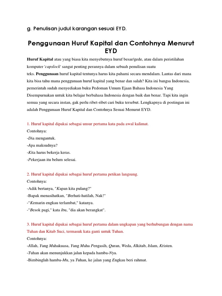 G Penulisan Judul Karangan Sesuai Eyd