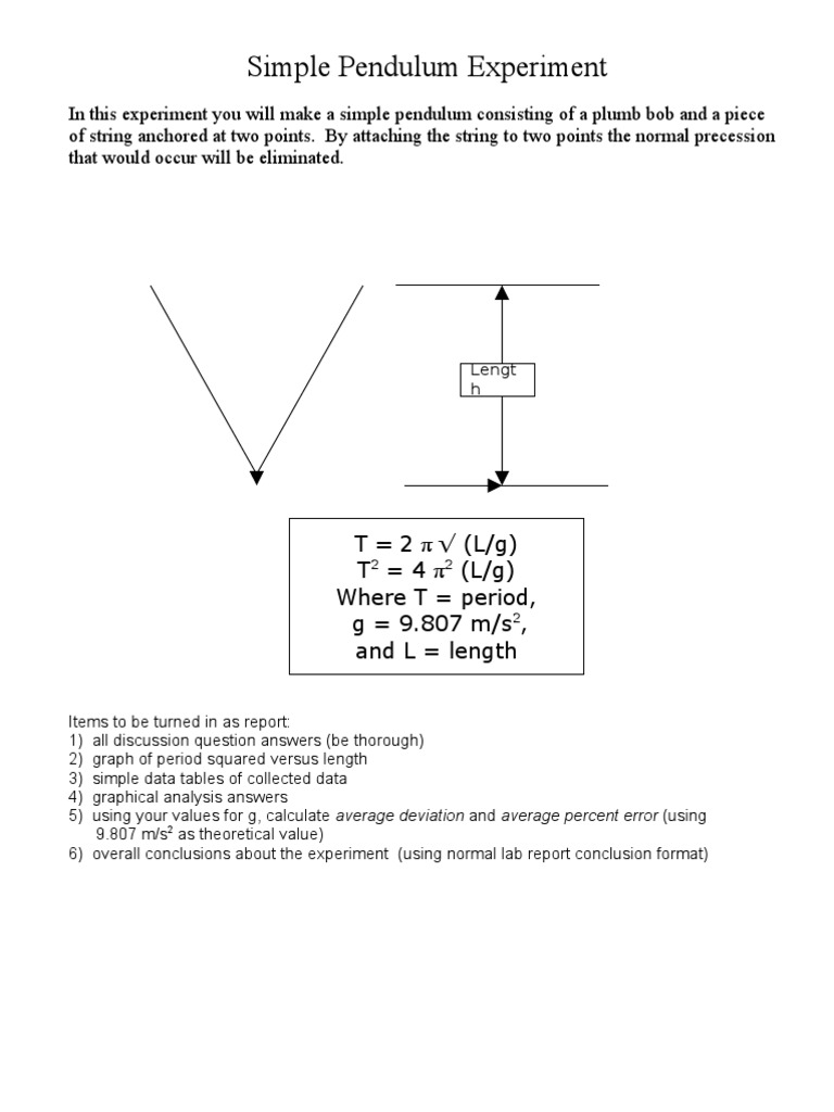 Simple Pendulum Experiment Analysis | PDF | Pendulum | Measurement