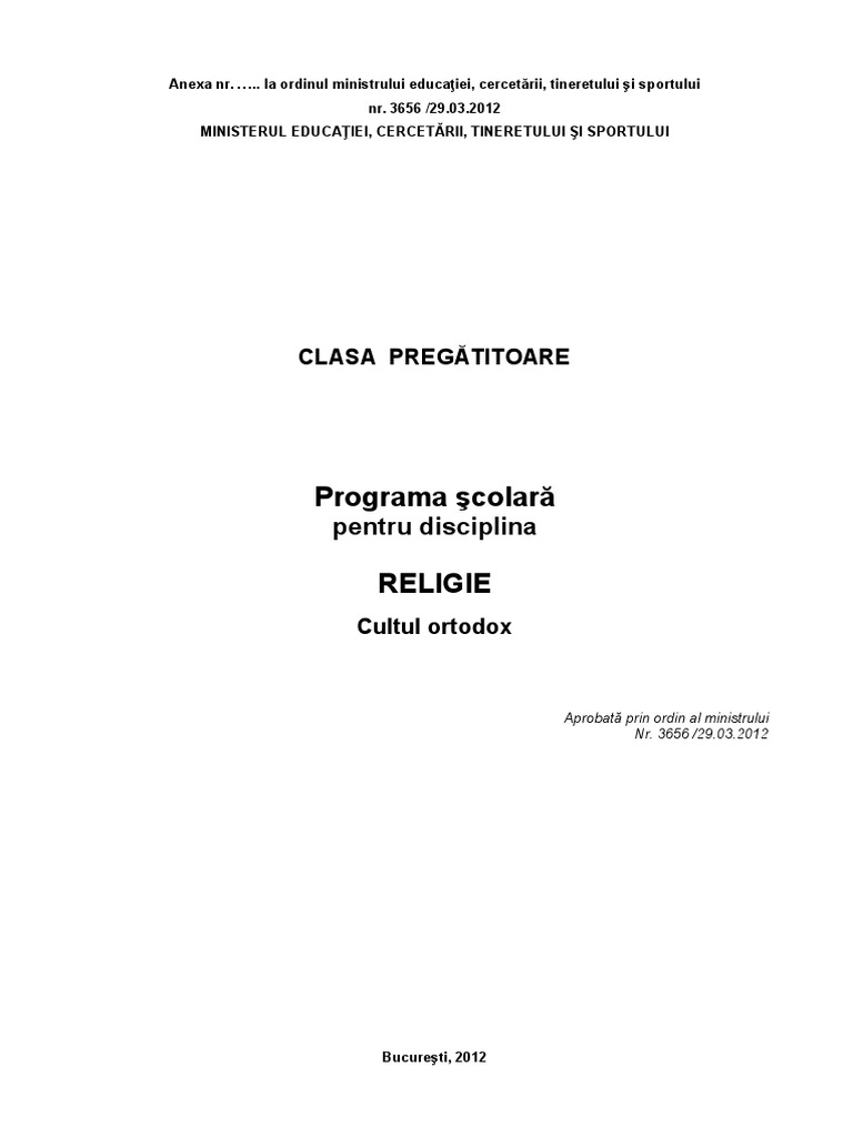 Programa Religie Clasa Pregatitoare Pdf