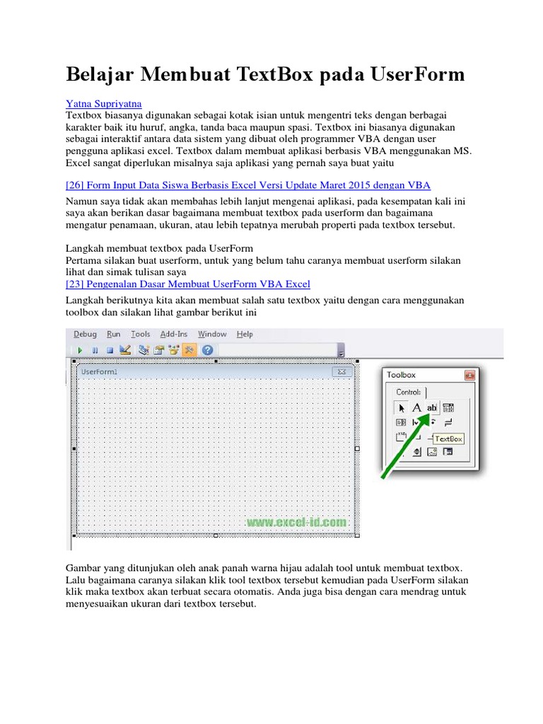 Belajar Membuat TextBox Pada UserForm PDF