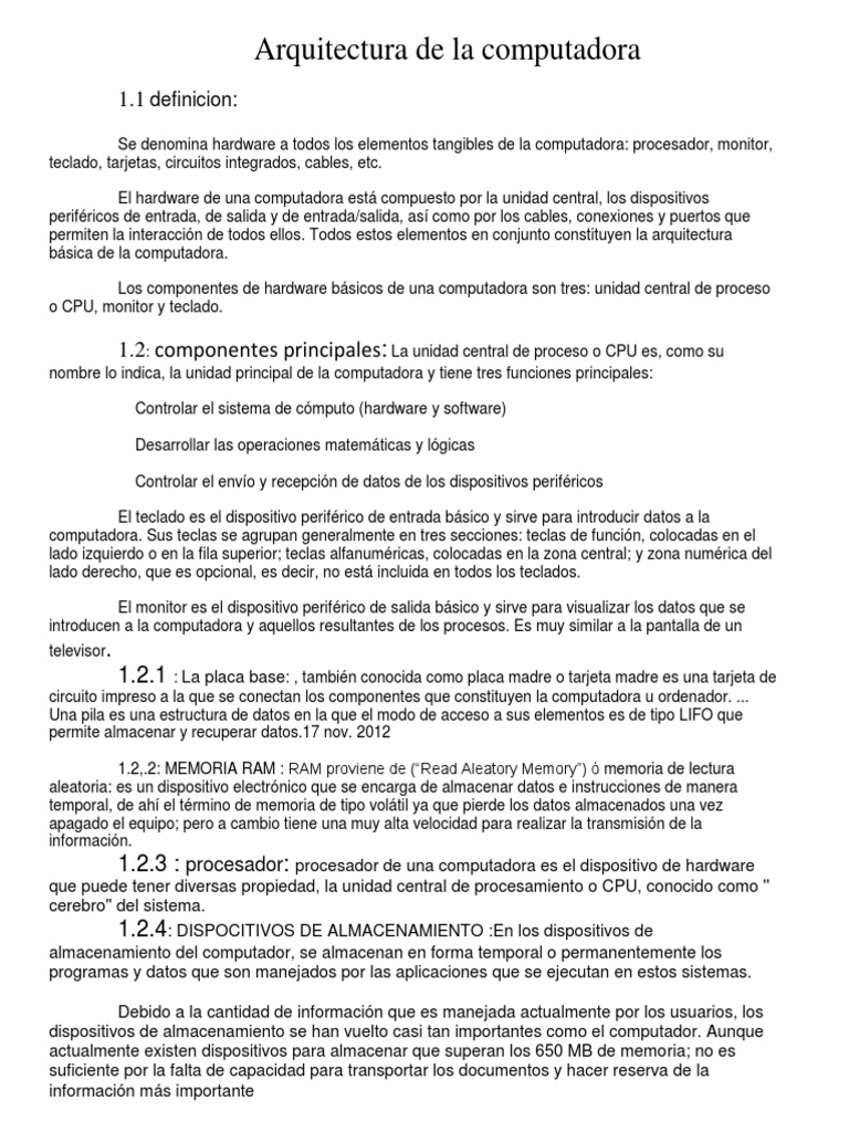 Arquitectura de La Computadora | PDF | Hardware de la computadora ...