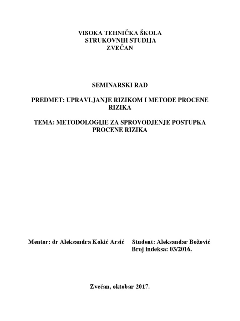 Procena Rizika Seminarski | PDF