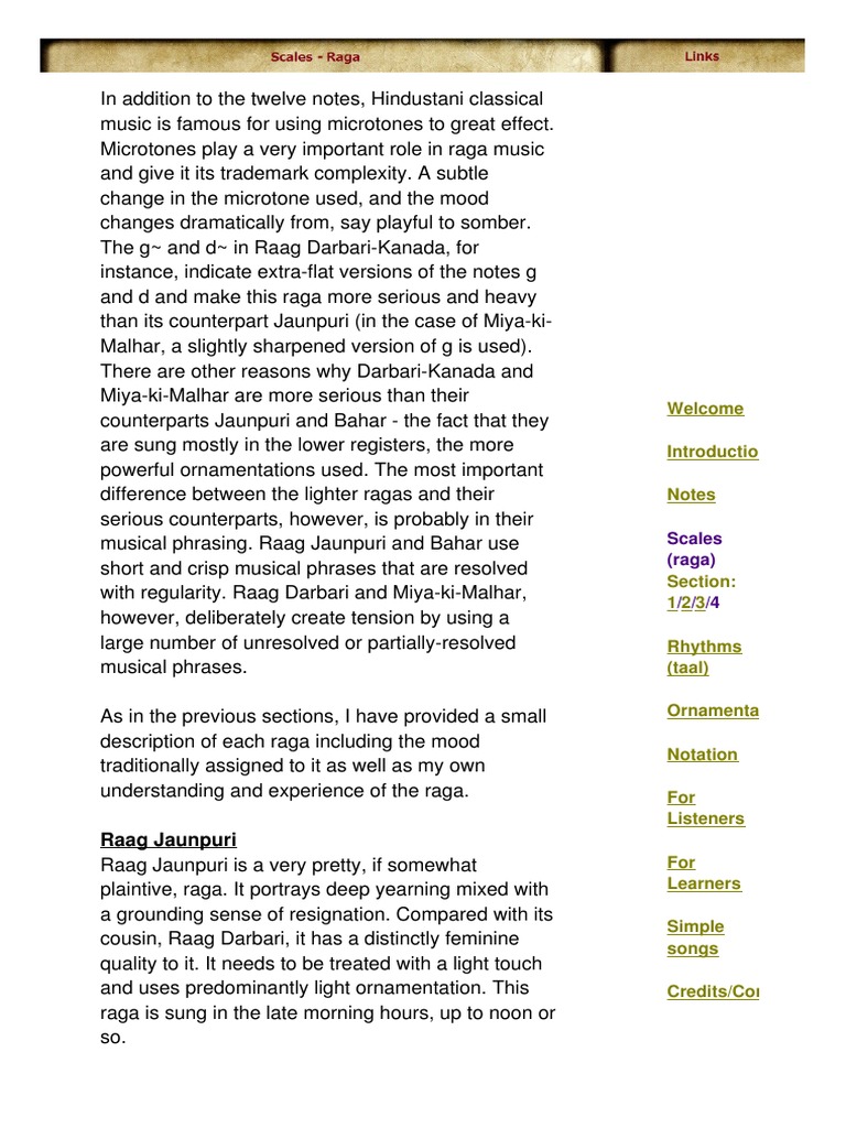 Microtonal Ragas Scales in Indian Classical Music PDF Traditional