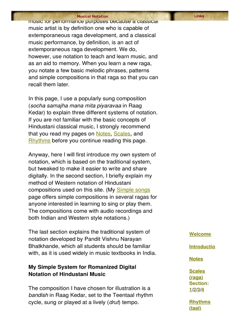 Notation in Indian Classical Music Musical Notation Musical Compositions