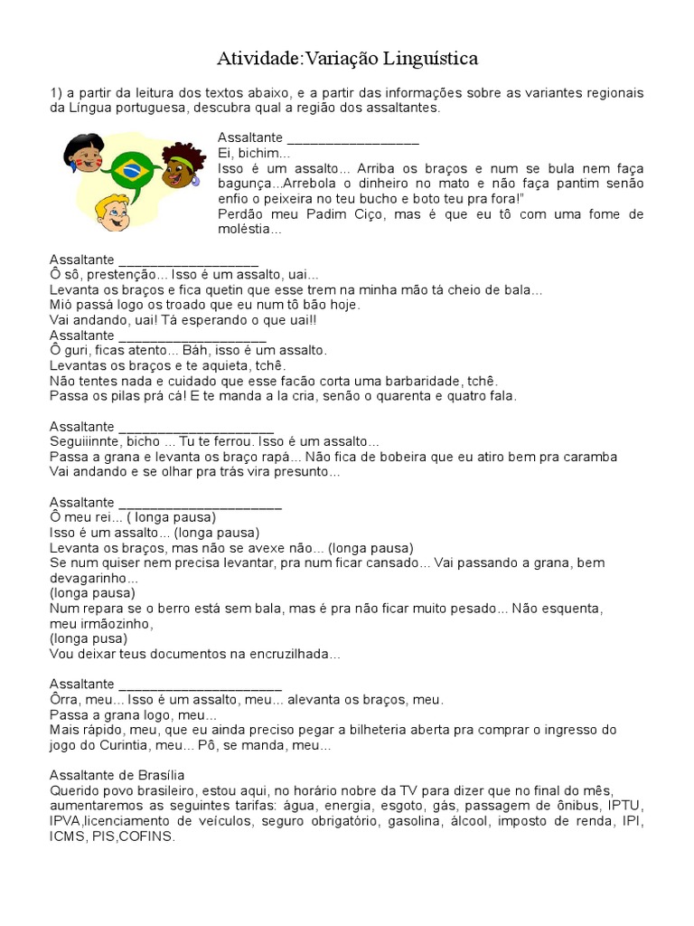 Atividades Variedades Linguisticas Ensino Médio Com Gabarito