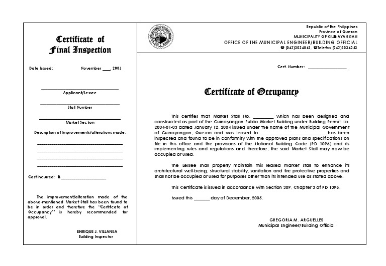 Certificate of Occupancy PDF | PDF | Lease | Building Code